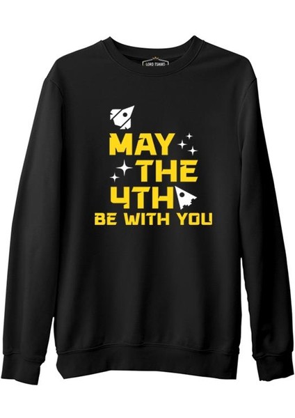 May The Fourth With Ships And Stars Siyah Erkek Kalın Sweatshirt