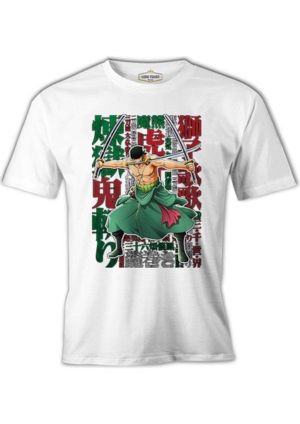One Piece Roronoa Zoro With A Swords In The Mouth Beyaz Erkek Tshirt