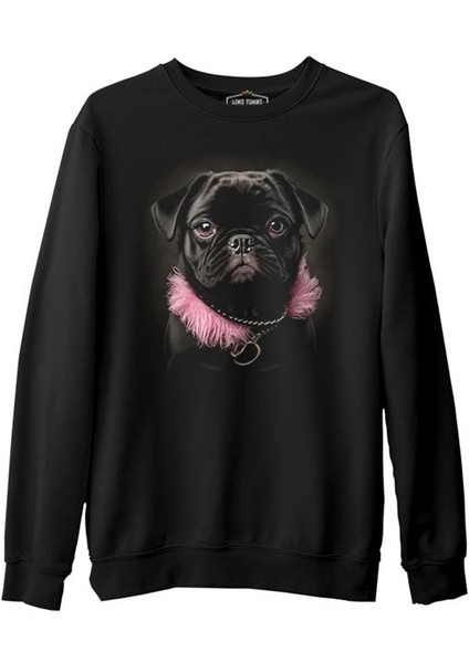 Dog Wearing Pink Fur Siyah Erkek Kalın Sweatshirt