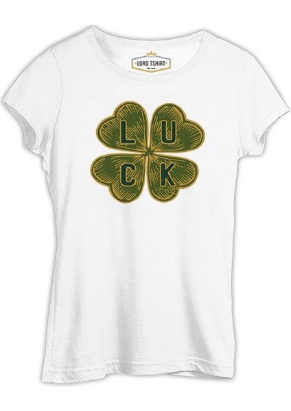 Four Leaf Luck Clover Beyaz Kadın Tshirt