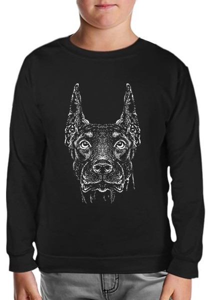 Doberman Dog Realistic Siyah Çocuk Sweatshirt
