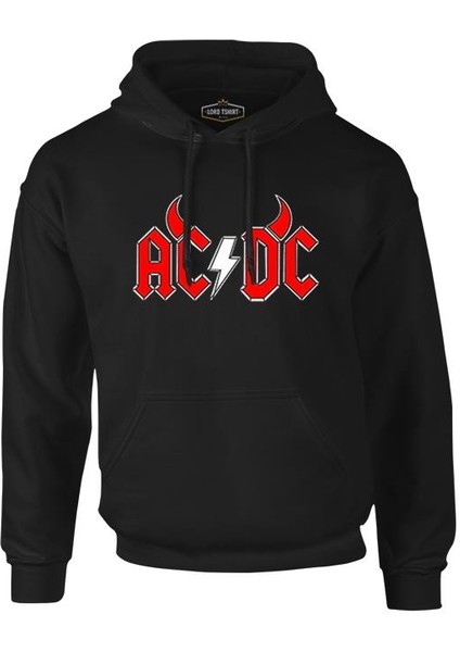 Ac Dc - Demon Fire Logo Siyah Erkek Fermuarsız Kapşonlu