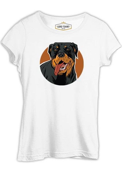 Rottweiler Dog With Circular Background Beyaz Kadın Tshirt