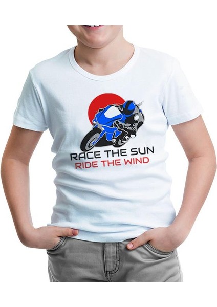 Motorcycle Race The Sun Beyaz Çocuk Tshirt