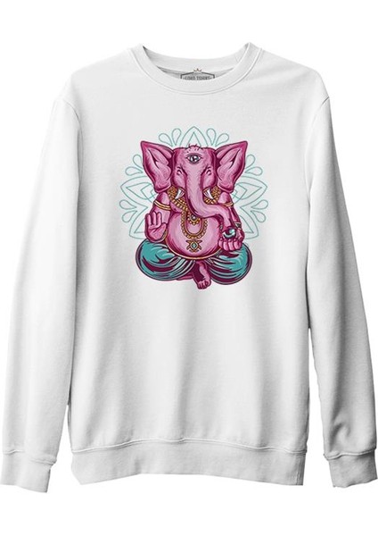 A Pink Elephant Meditating In A Yoga Pose Beyaz Erkek Kalın Sweatshirt