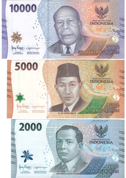 Endonezya 2022 Yılı Tam Set (2,000/5,000/10,000) Yabancı Kağıt Para Çil (Unc) Koleksiyon Para