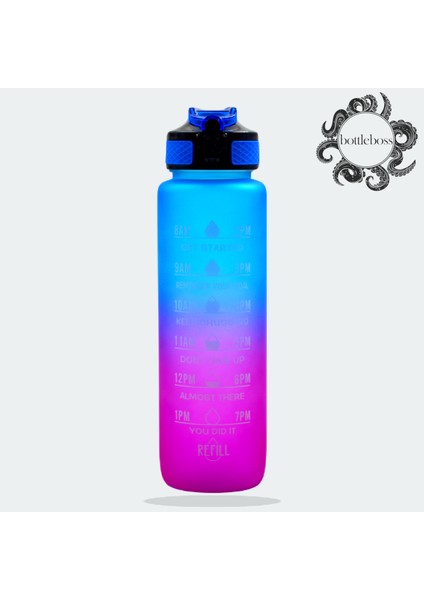 Bottleboss Renk Geçişli Sızdırmaz Kapak Motivasyon Matarası 1 Litre Sticker Hediyeli