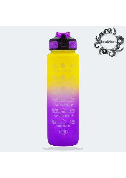 Bottle Boss Bottleboss Renk Geçişli Sızdırmaz Kapak Motivasyon Matarası 1 Litre Sticker Hediyeli