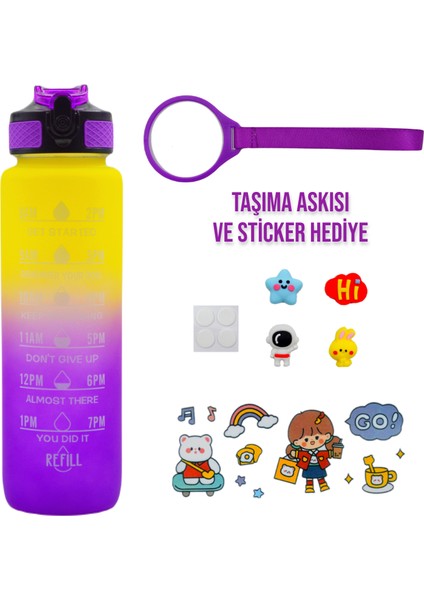 Bottle Boss Bottleboss Renk Geçişli Sızdırmaz Kapak Motivasyon Matarası 1 Litre Sticker Hediyeli