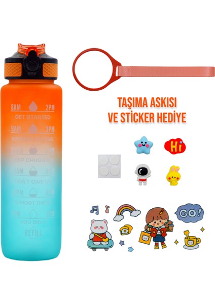 Bottle Boss Bottleboss Renk Geçişli Sızdırmaz Kapak Motivasyon Matarası 1 Litre Sticker Hediyeli