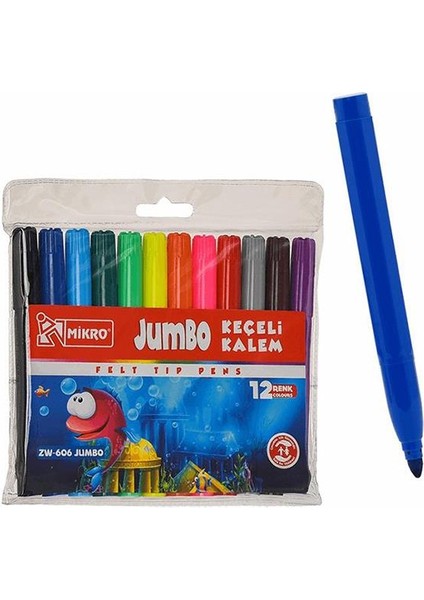 Jumbo Keçeli Kalem 12 Renk 1 Paket 12 Li Jumbo Keçeli Kalem 1 Adet Su Bazlı Canlı Renkler