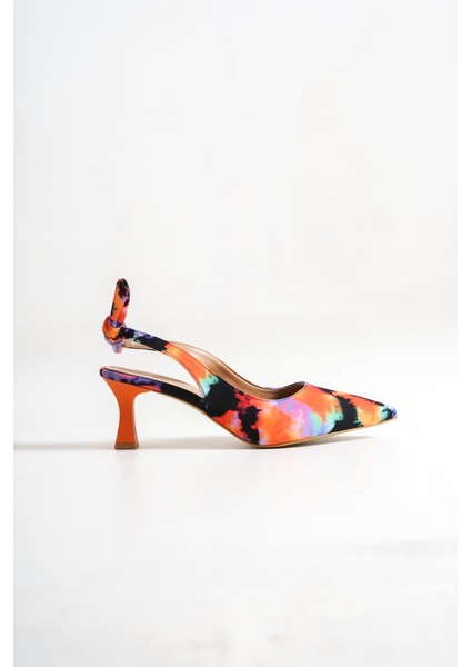 Minipony Turuncu Batik Stiletto Kısa Topuklu Ayakkabı