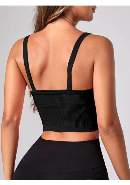 Kadın Kaşkorse Şık Büstiyer - Ribana Kumaş Askılı Crop Üst – 60600