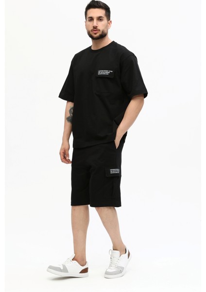 Erkek Relaxed/rahat Kesim Yazı Baskılı %100 Pamuk Şort Takım