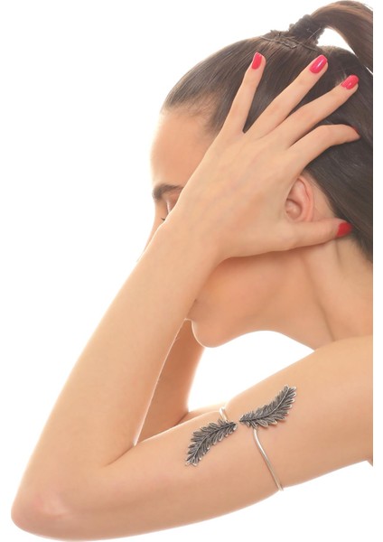 Kadın Antik Gümüş Kaplama Ayarlanabilir Açık Band El Yapımı Yaprak Bileklik & Üst Kol Aksesuarı