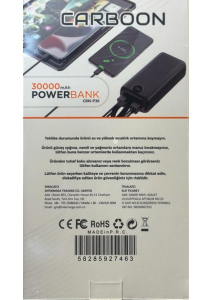 CRN-P30 30000MAH Tam Kapasite Powerbank