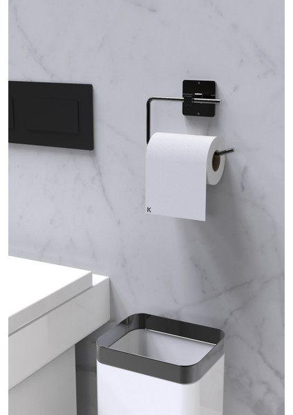Yapışkanlı Siyah Tuvalet Kağıdı Tutacağı/Tuvalet Wc Kağıtlık