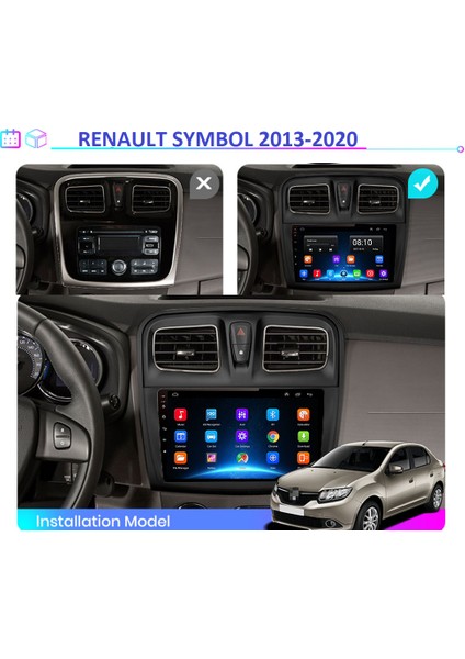 Renault Symbol 2013-2020 Android Multimedya Carplay 9 Inc Hd IPS Ekran 4gb Ram /64GB Kamera Hediyeli