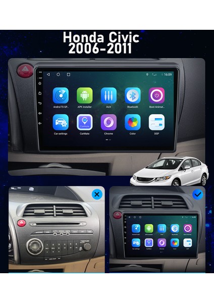 Honda Civic Sport 2006-2011 Android Multimedya Carplayli 9 Inc Hd IPS Ekran 4GB/64GB Kamera Hediyeli modelleri