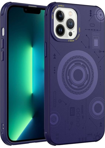 Apple iPhone 13 Pro Max Uyumlu Wireless Şarj Özellikli Teknoloji Serisi Lüks Telefon Kılıfı Kapak