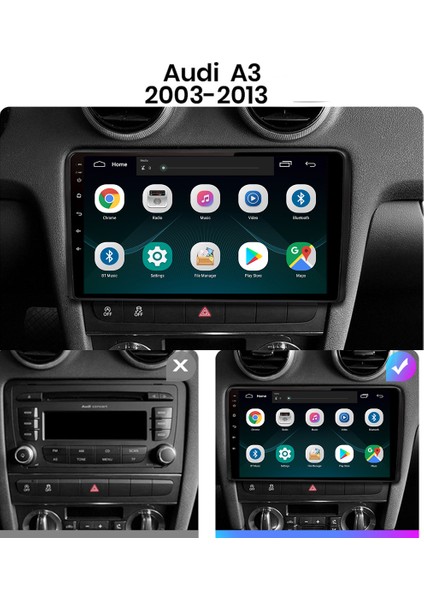 Audi A3 2003-2013 Android Multimedya Carplay 9 Inc Hd IPS Ekran 4GB/64GB Kamera Hediyeli
