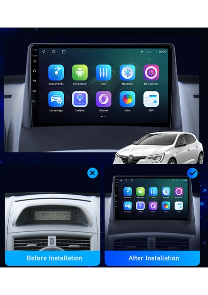 Renault Megane 2 Android Multimedya Carplay 9 Inc Hd IPS Ekran 4GB/64GB Kamera Hediyeli fırsatları