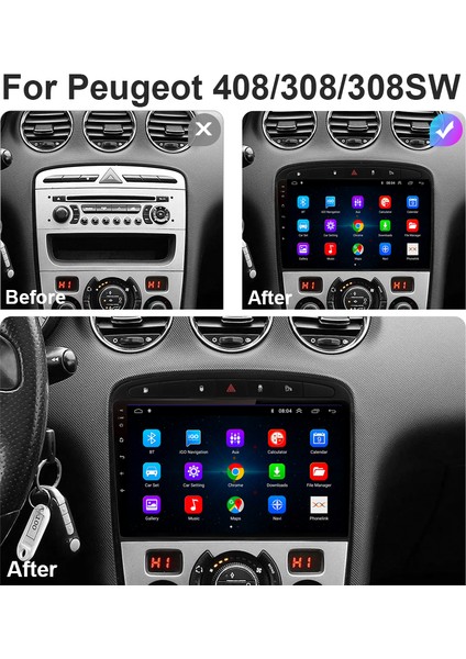 Peugeot 308-408 Android Multimedya Carplay 9 Inc Hd IPS Ekran 4GB/64GB Kamera Hediyeli fiyatları