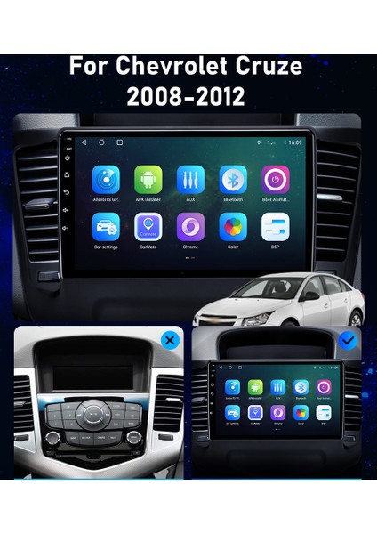 Chevrolet Cruze 2008 2012 Android Multimedya Carplay 9 Inc Hd IPS Ekran 4GB/64GB Kamera Hediyeli modelleri