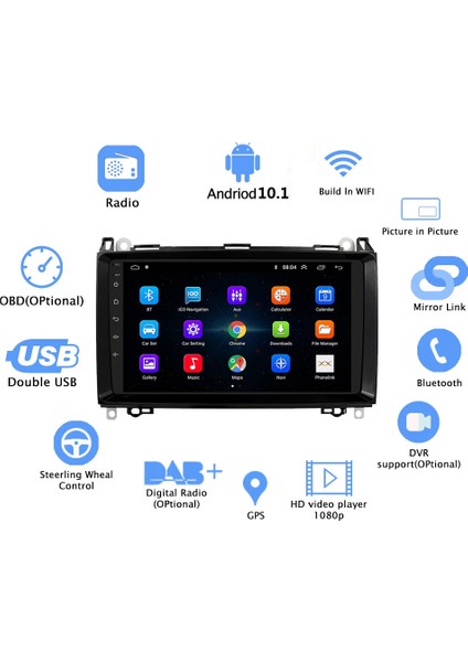 Mercedes Sprinter Crafter Vito 9inc IPS Android Multimedya Carplay 4GB/64GB Android Kamera Hediye