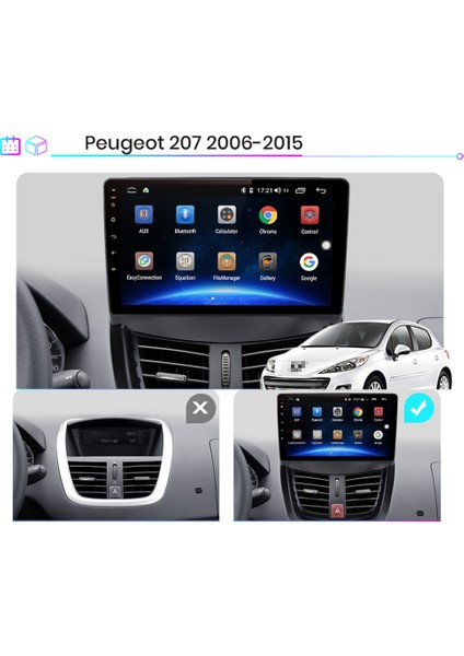 Peugeot 207 Android Multimedya Carplay 9 Inc Hd IPS Ekran 4GB/64GB Kamera Hediyeli modelleri