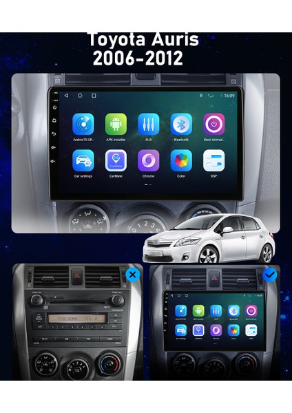 Toyota Auris 2006-2012 Android Multimedya Carplayli 9 Inc Hd IPS Ekran 4GB/64GB Kamera Hediyeli fiyatları
