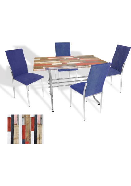 Japon Werzalit - Gözde Mutfak Masa Takımı - (Redwood - Taytüyü Lacivert)