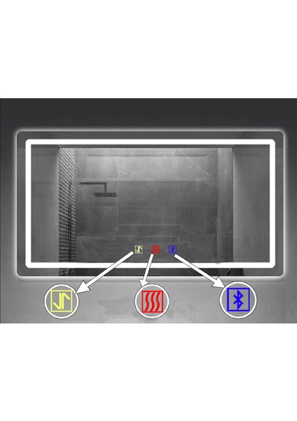 (H)70 x 120 cm Bluetoothlu Buğu Çözücülü Dokunmatik Işıklı Kumlamalı Banyo Aynası fiyatları