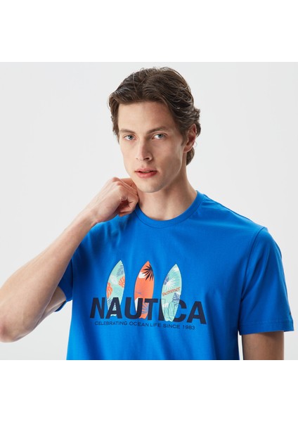 Nautıca Erkek Mavi Desenli Standart Fıt Kısa Kollu T-Shirt V35508T.4SJ fırsatları