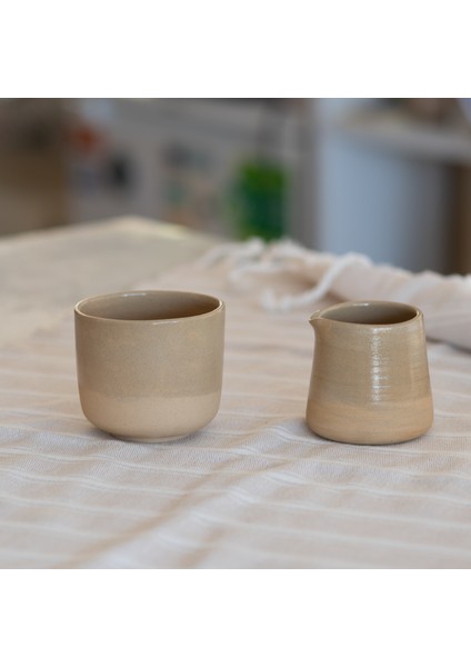 Kupa ve Sütlük Takımı Stoneware El Yapımı Seramik Kahve Takımı