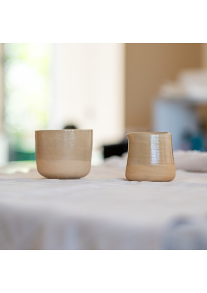 Kupa ve Sütlük Takımı Stoneware El Yapımı Seramik Kahve Takımı