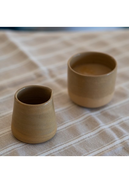 Kupa ve Sütlük Takımı Stoneware El Yapımı Seramik Kahve Takımı