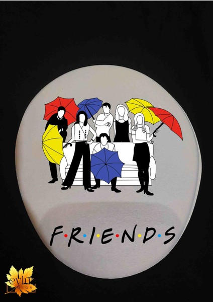 Friends Karakterler Şemsiye Temalı Baskılı Özel Tasarım Oval Bilek Destekli Kaydırmaz Mousepad