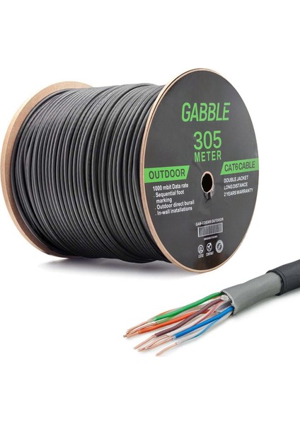 Cat6 Kablo Dış Mekan 24AWG 0.48MM 305MT Gabble GAB-CD305