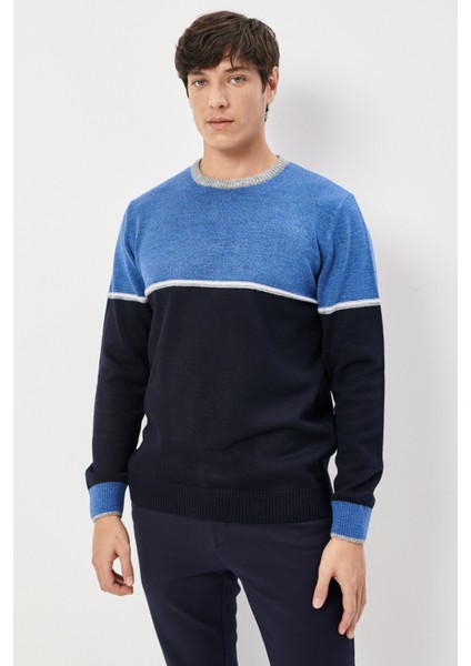 ALTINYILDIZ CLASSICS Erkek Lacivert-indigo Standart Fit Normal Kesim Şardonlu Yumuşak Dokulu Triko Kazak