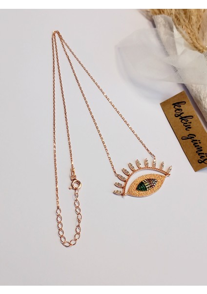 925 Ayar Gümüş Zirkon Taşlı Nazar Göz Gold Trend Kadın Kolye 59 Sevgililer Günü Hediye fiyatları