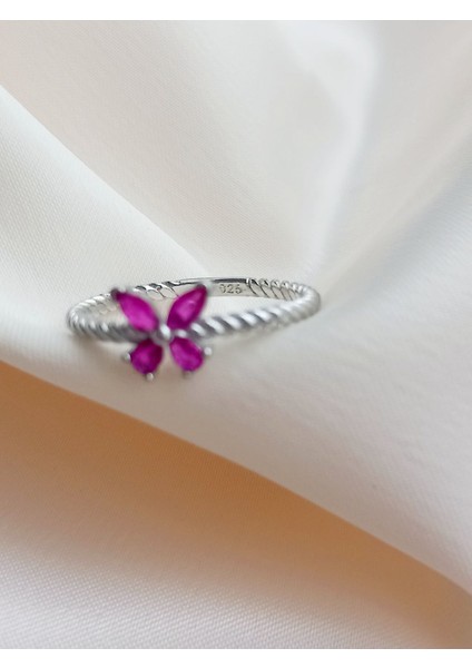 925 Ayar Gümüş Zirkon Taşlı Pembe Burgu Kelebek Model Trend Kadın Yüzük Sevgililer Günü Hediye fiyatları