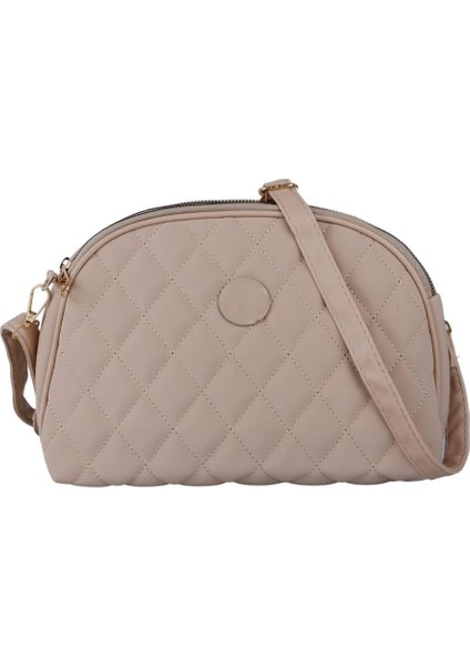 Kapitone Şık Bayan Çapraz El ve Omuz Çantası Vizon