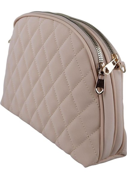 Kapitone Şık Bayan Çapraz El ve Omuz Çantası Vizon modelleri