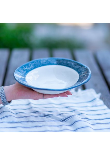 Blue Blanc Çukur Tabak, El Yapımı Dekoratif Tabak