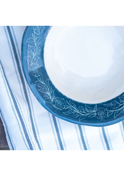 Blue Blanc Çukur Tabak, El Yapımı Dekoratif Tabak