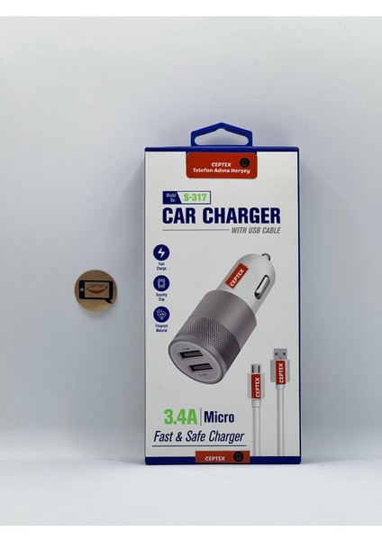 Micro Uyumlu Araç Şarj Aleti S-317 Araba Çakmaklık Şarj