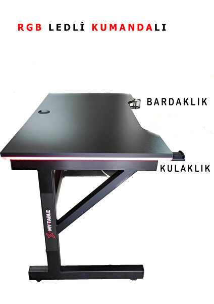 x My Table Led'li 145X65X76 Rgb'li Kumandalı Oyuncu Masası Oyuncu Masası