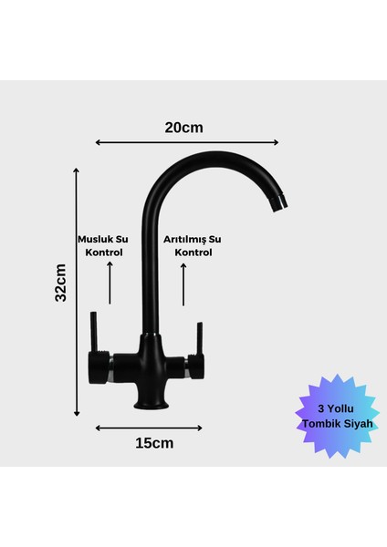 Wlp 3 Yollu Tombik Su Arıtma Musluğu (Siyah)