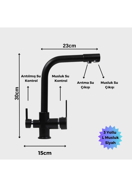 Wpl 3 Yollu L Borulu Su Arıtma Musluğu(Siyah)